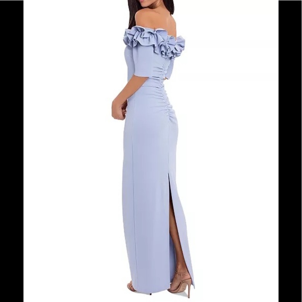 Xscape Long Blue Ruffle Dress - Picture 2 of 8
